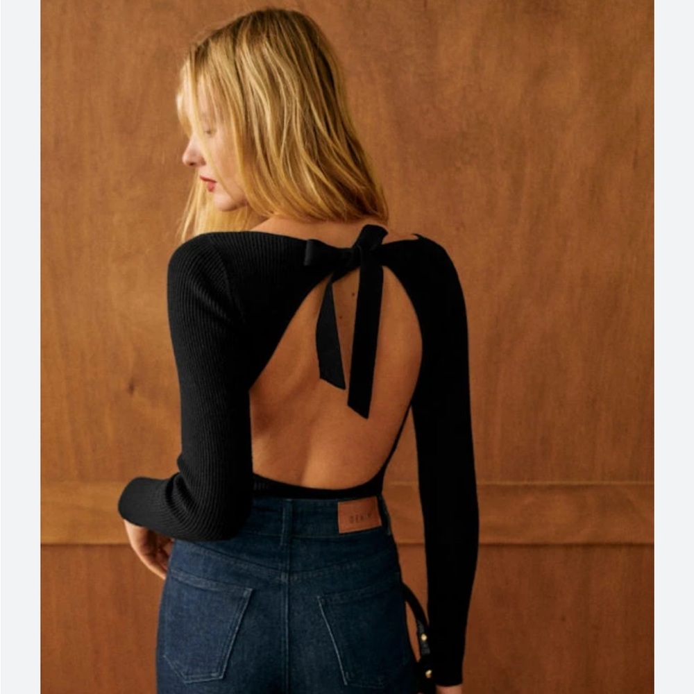 Sézane small Eleanora Black Open-Back Sweater Top